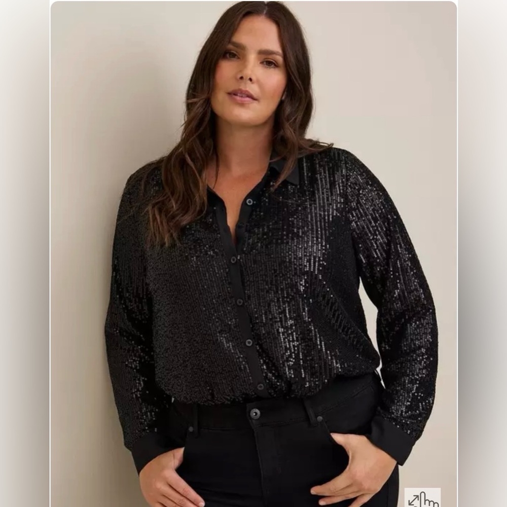 Torrid Madison Sequin Button-Front Long Sleeve Shirt size 2